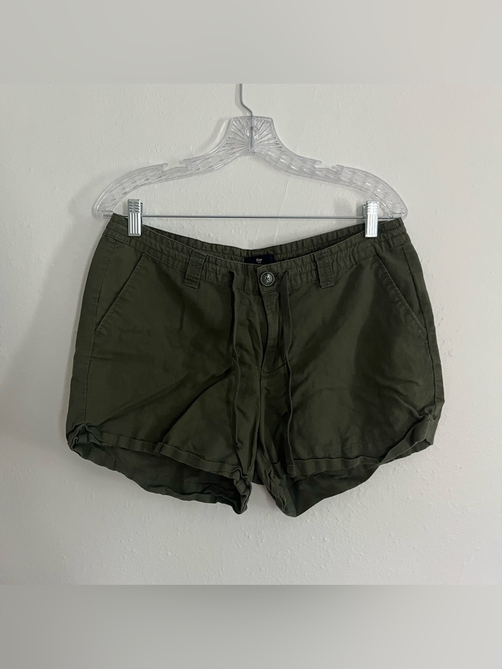 Gap Women’s Green Drawstring Flax Linen Cotton Shorts 3” Inseam Sz 10